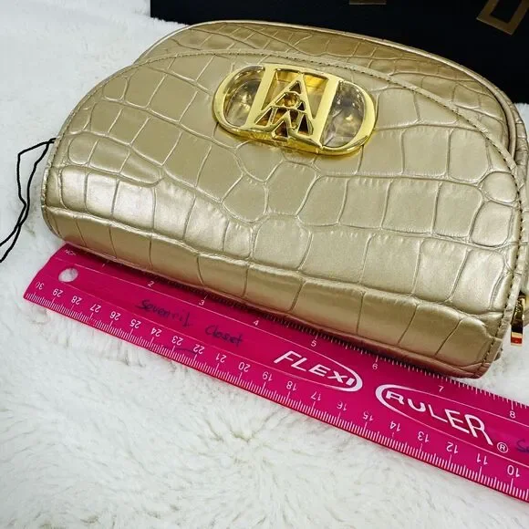 MCM Mode Travia Crossbody Bag Gold Croco Embossed with 24K Gold Plated Logo NWT